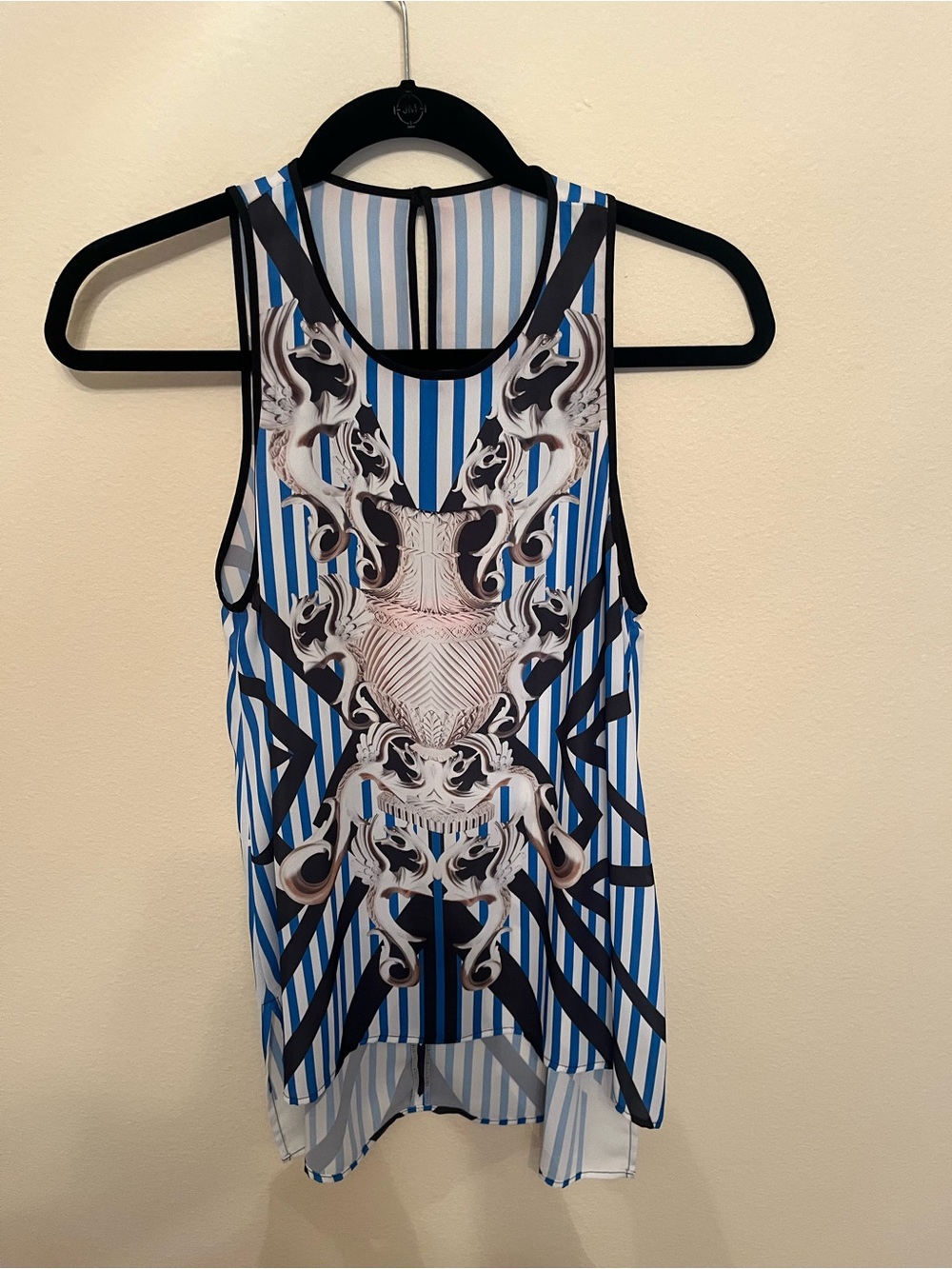 Clover Canyon Blue and White Striped Graphic Tank